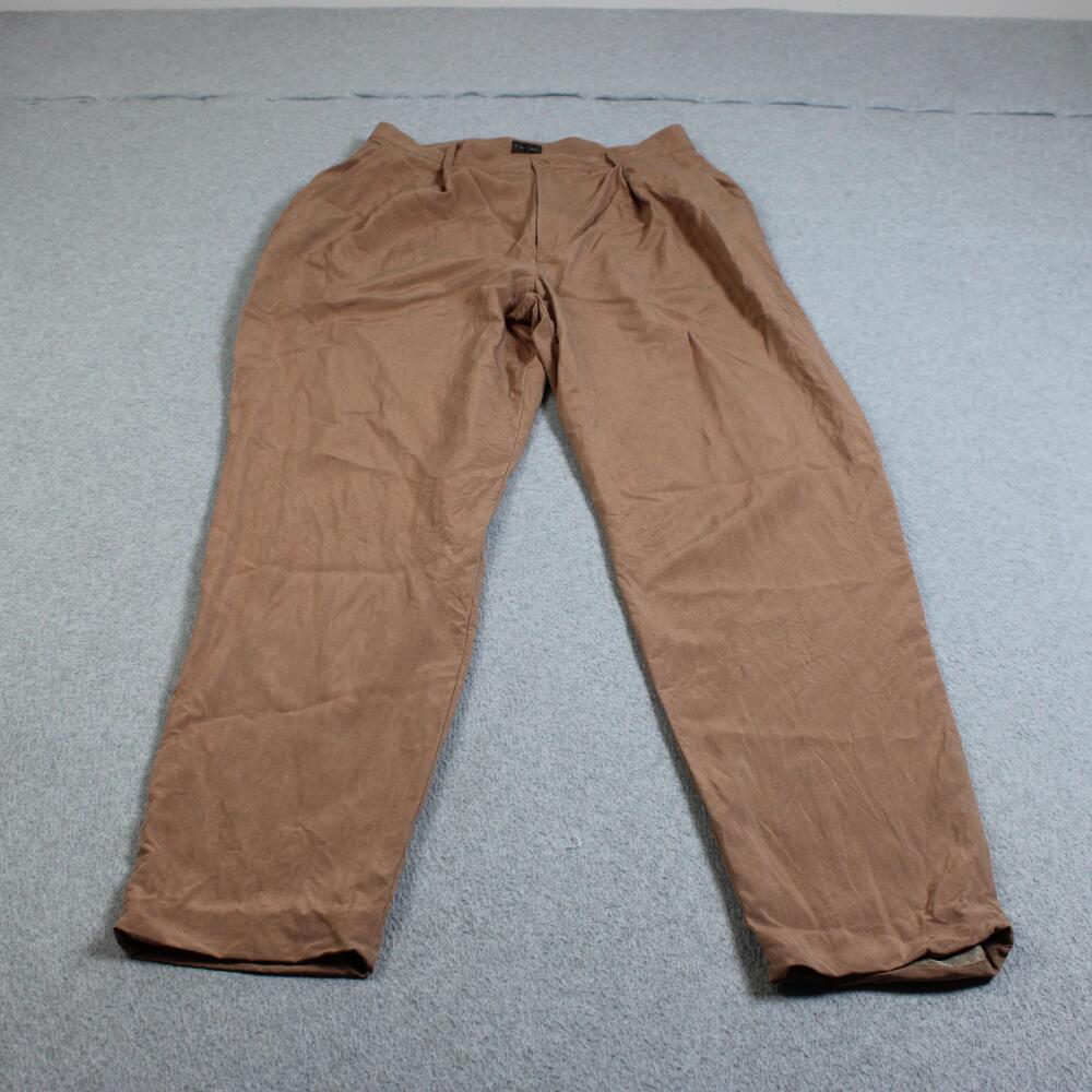 Calvin Klein Silk Pants Women 14 Brown Pleated Tapered Ankle Office Quiet Luxury